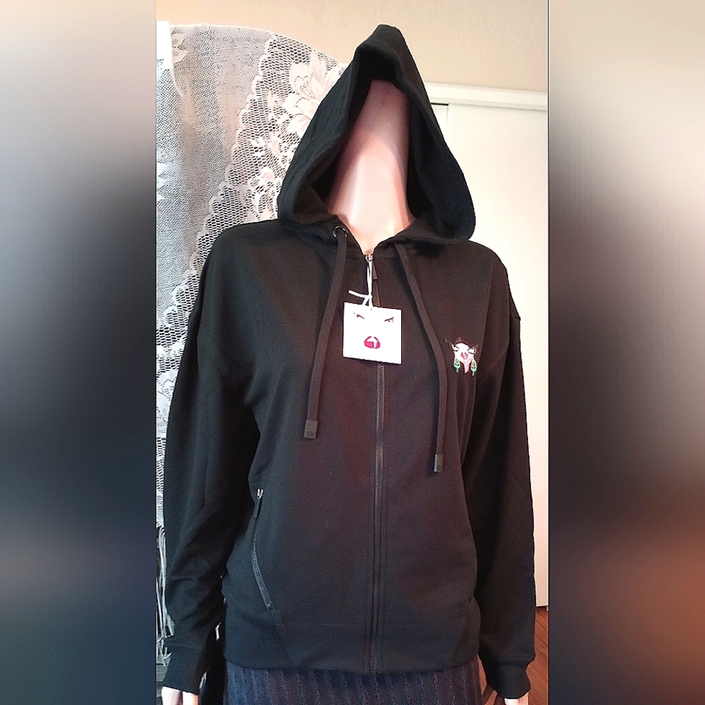 Badgley Mischka Baby French Black  Terry Zip-Front Hoodie Women's Size Large